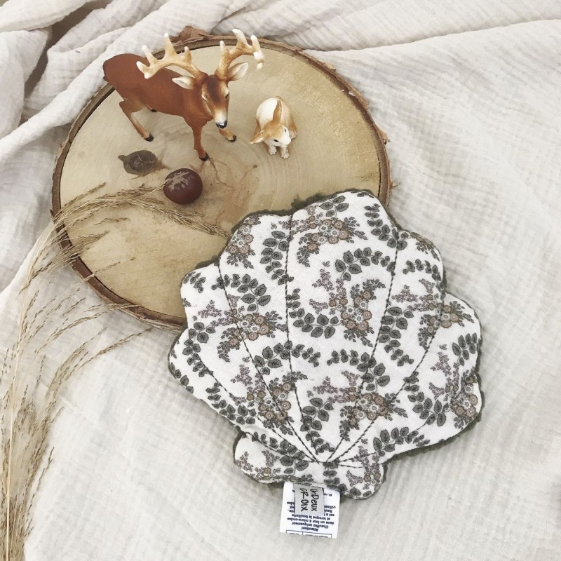 BOUILLOTTE SECHE UNDEUXCROIX –   COQUILLAGE -  GAZE FLEURS KAKI| Made in France