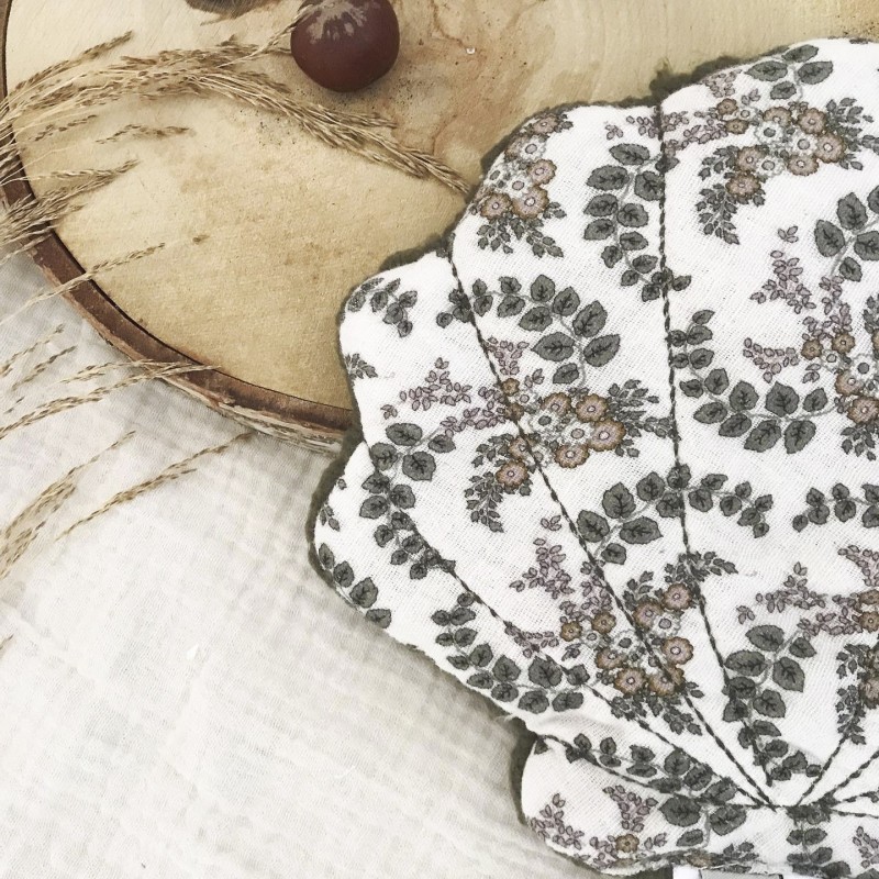 BOUILLOTTE SECHE UNDEUXCROIX –   COQUILLAGE -  GAZE FLEURS KAKI| Made in France