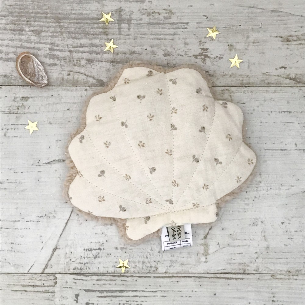 BOUILLOTTE SECHE UNDEUXCROIX –   COQUILLAGE -  GAZE PETITES FLEURS IVOIRES| Made in France