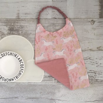SERVIETTE DE CANTINE - LICORNES ROSES