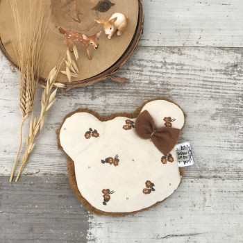 BOUILLOTTE SECHE – OURS – GAZE ET FLEURS CAMEL| Made in France