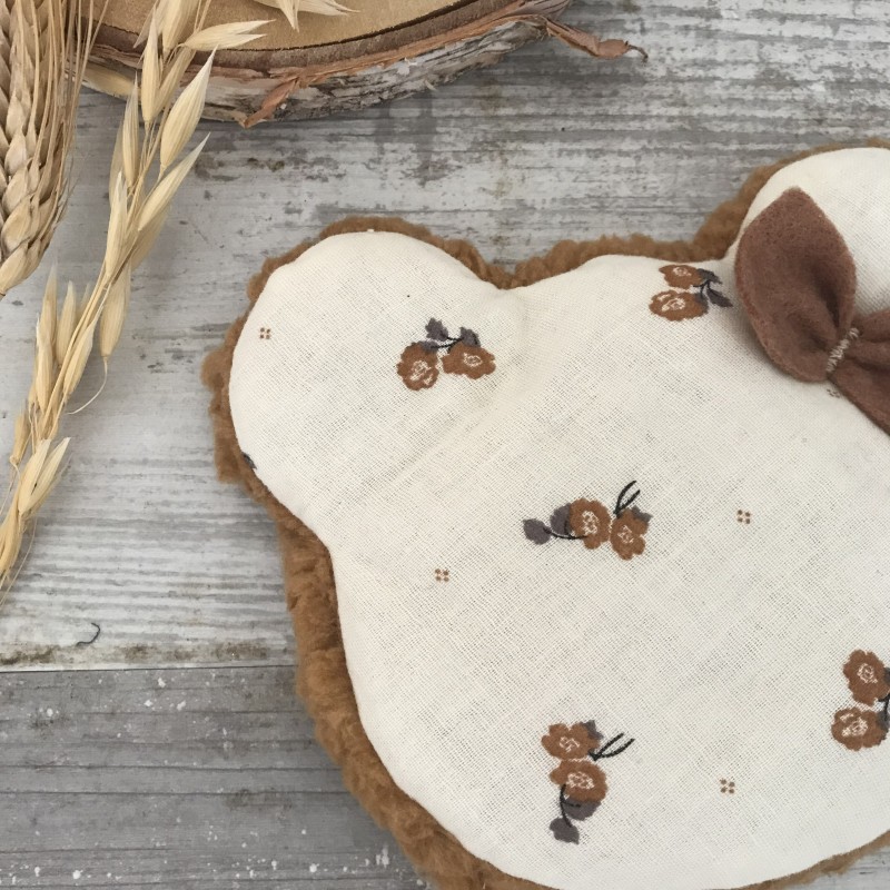 BOUILLOTTE SECHE – OURS – GAZE ET FLEURS CAMEL| Made in France