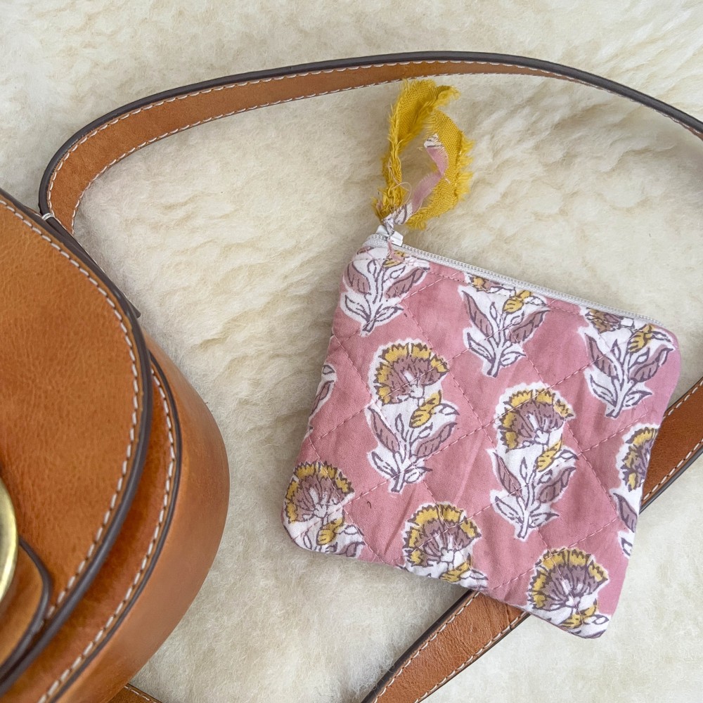 Porte-monnaie / Mini pochette en tissu block print – idée cadeau chic et personnalisable | un2croix