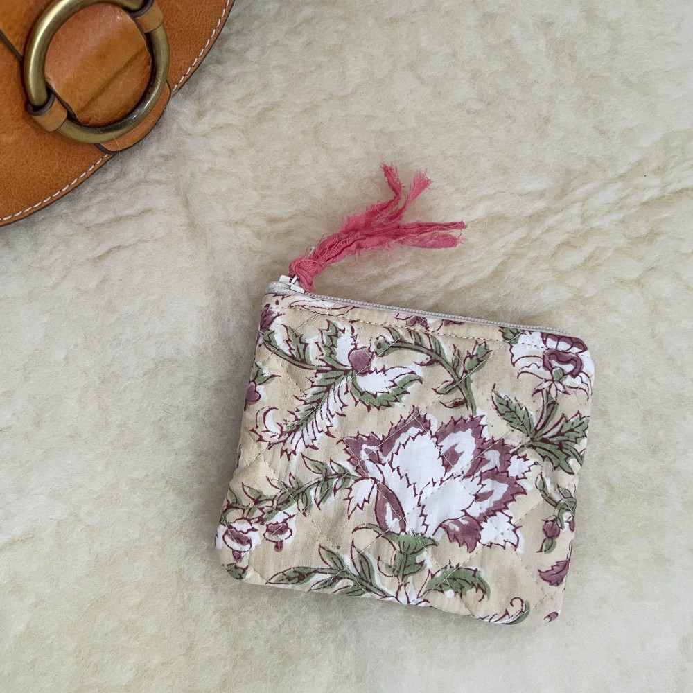 Porte-monnaie / Mini pochette en tissu block print – idée cadeau chic et personnalisable | un2croix