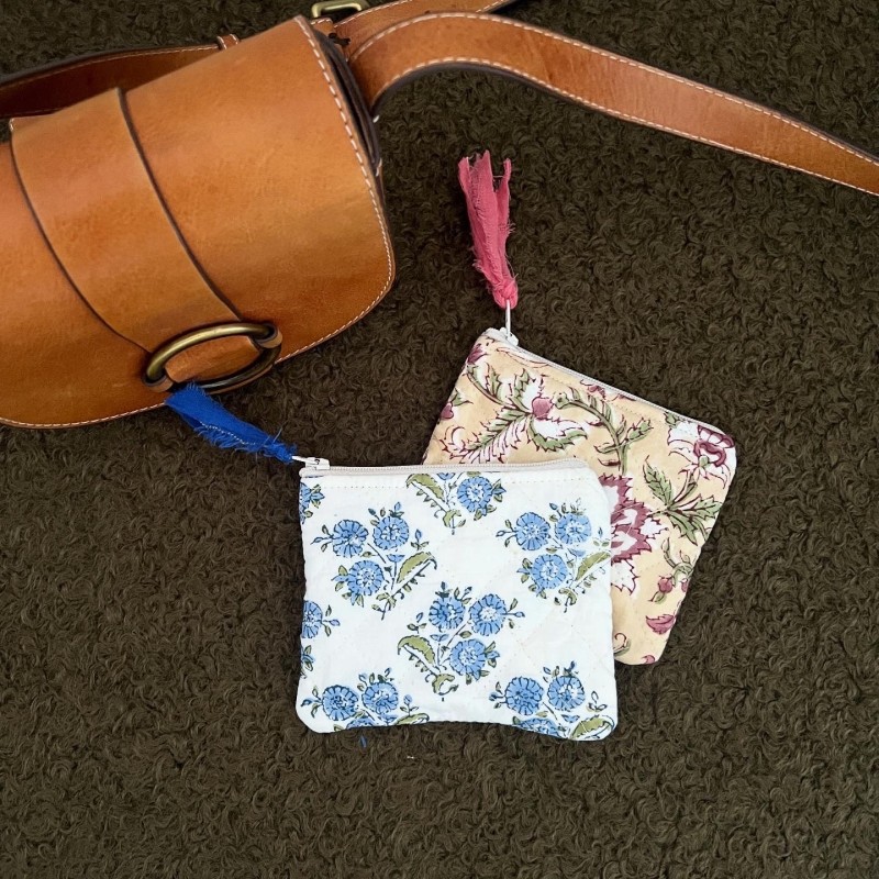 Porte-monnaie / Mini pochette en tissu block print – idée cadeau chic et personnalisable | un2croix