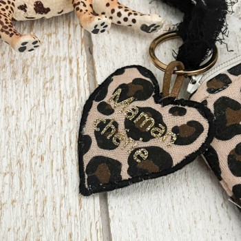 PORTE CLEFS - COEUR LEOPARD - personnalisable