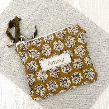 Porte-monnaie / Mini pochette en tissu block print – idée cadeau chic et personnalisable | un2croix