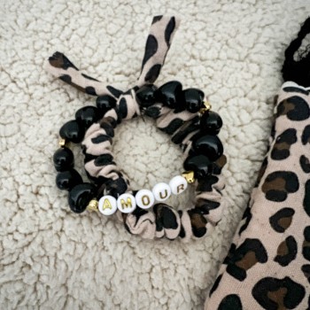 Bracelet « AMOUR » – Noir & Léopard